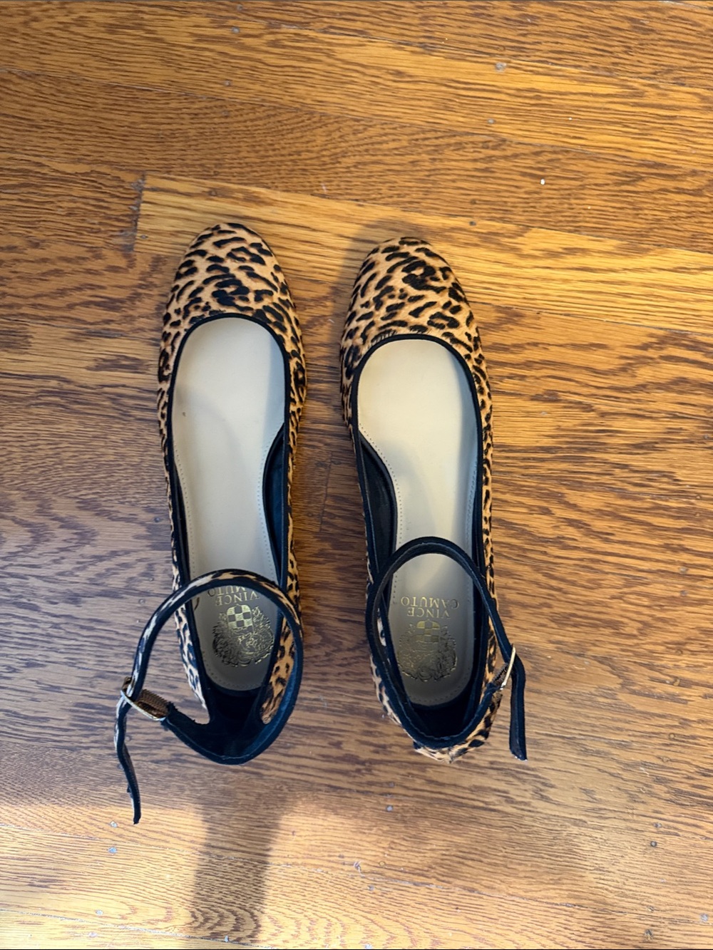 Leopard Print Ankle-Strap Flats - Women's Tan/Black (worn once)